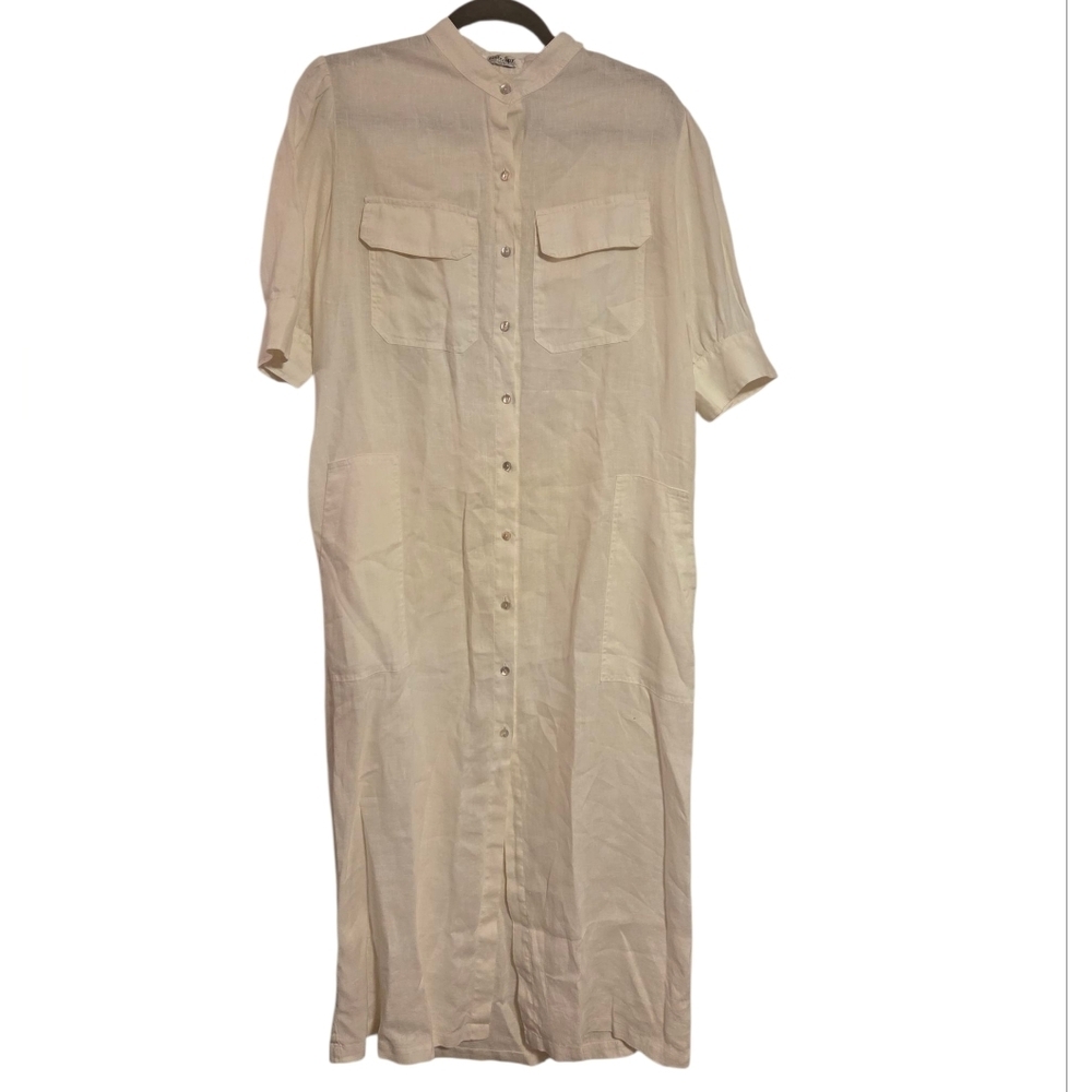 Lanhtropy Athina Midi Linen Dress Off-White Women's Small SHELL Buttons Beachy - Picture 3 of 11